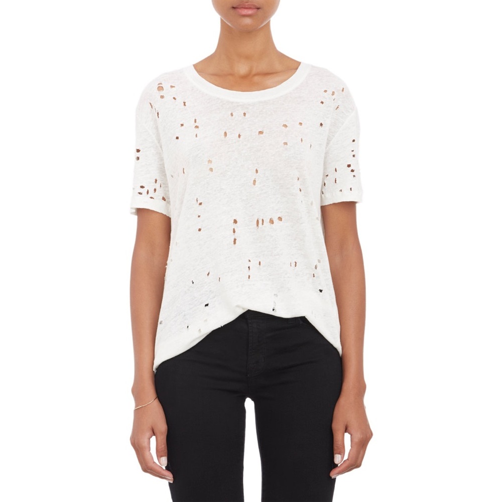 IRO Jeans off white linen distressed holes tshirt